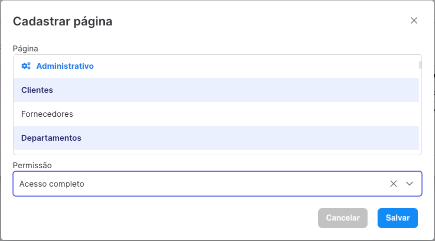 Formulário de grupo de acesso